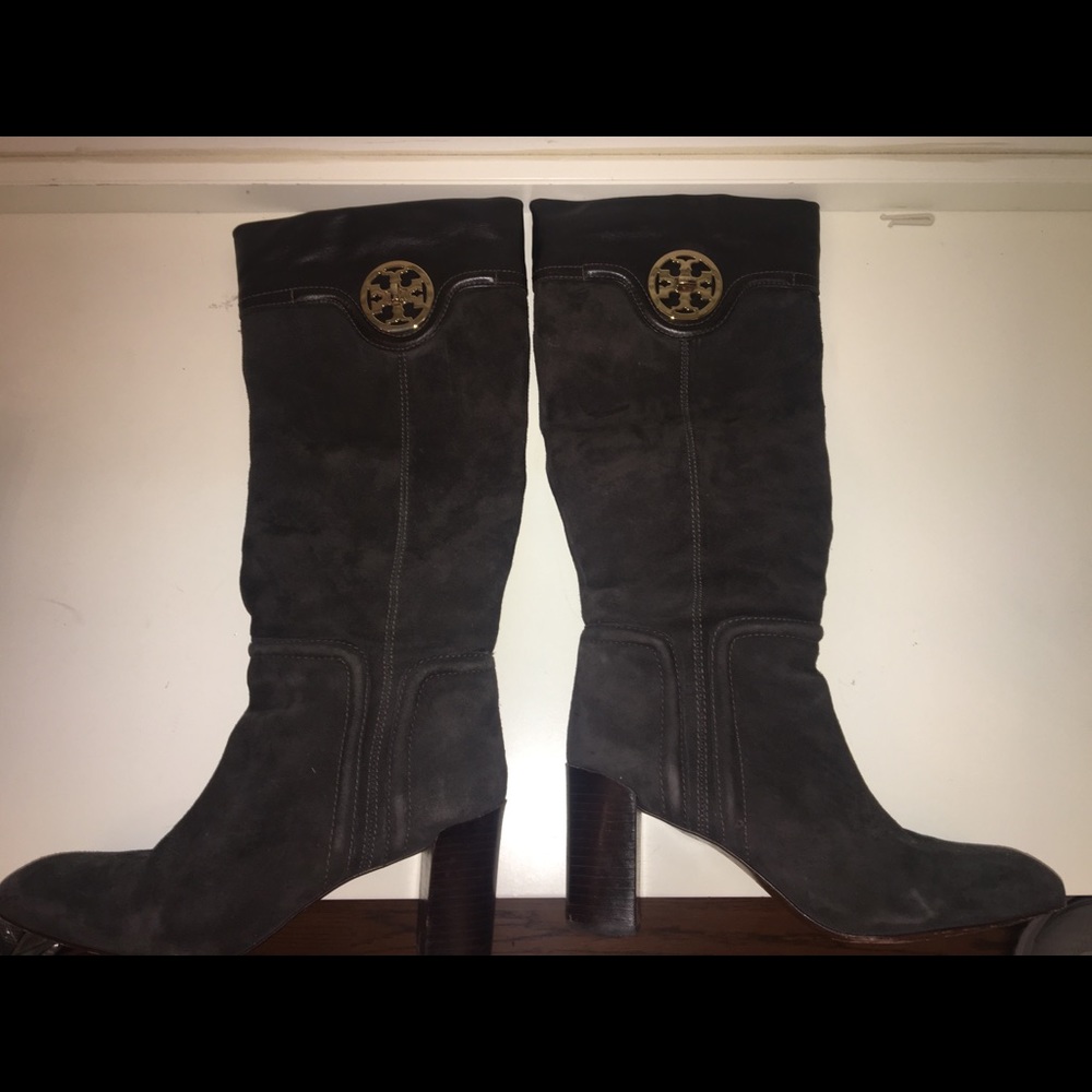 Tory Burch Knee High Dark Gray Suede Boots, size 9